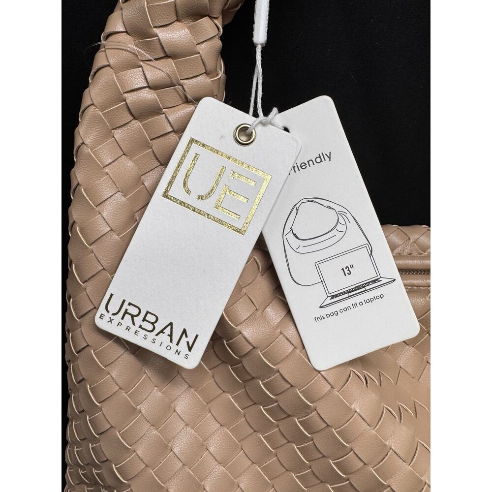 Urban Expressions Laverne Woven Hobo Vegan Handbag Tan 13” Laptop Purse Office - Picture 3 of 15